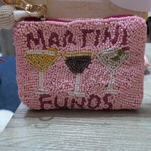 Pink Beaded Key & Card Holder